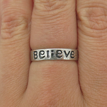 925 Sterling Silver Vintage "Believe" Band Ring Size 7.25