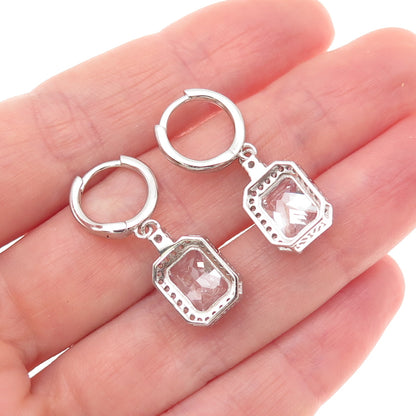 925 Sterling Silver Radiant & Round-Cut C Z Dangle Earrings