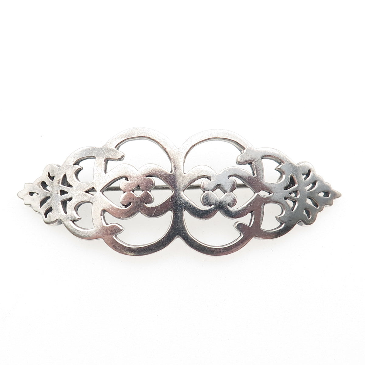 925 Sterling Silver Vintage Modernist Orante Floral Oxidized Pin Brooch