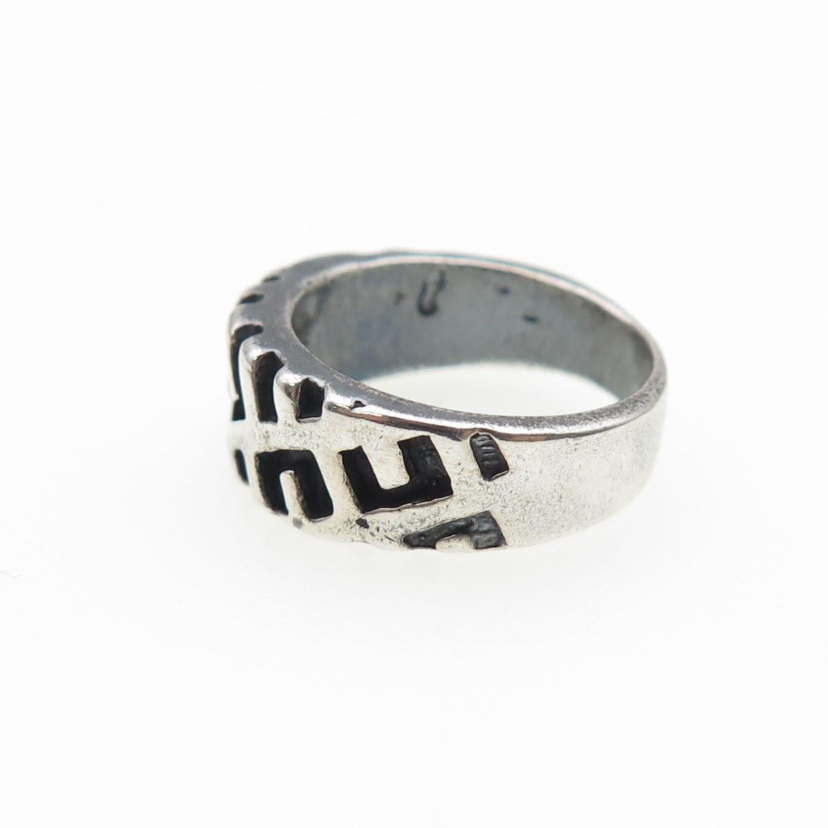 SUNWEST 925 Sterling Silver Vintage Modernist Maze Oxidized Band Ring Size 5