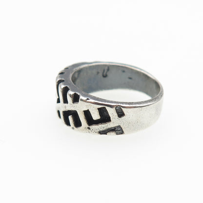 SUNWEST 925 Sterling Silver Vintage Modernist Maze Oxidized Band Ring Size 5