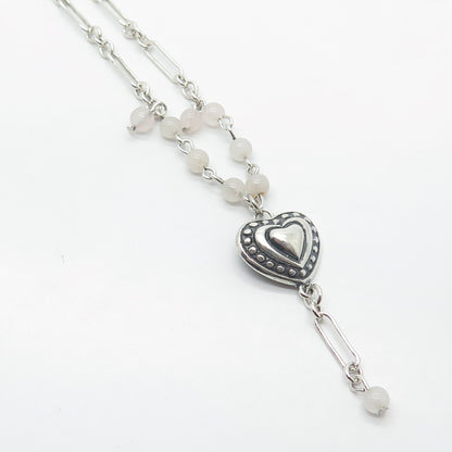 925 Sterling Silver Vintage Real Rose Quartz Figaro Chain Necklace 16"