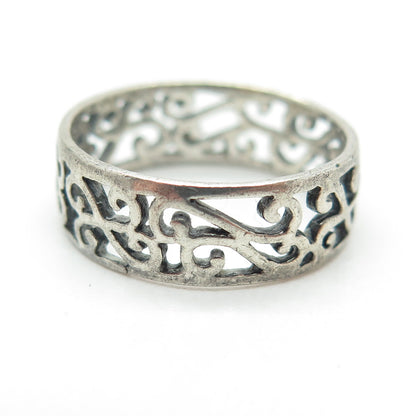 925 Sterling Silver Vintage Swirl Oxidized Band Ring Size 7.25