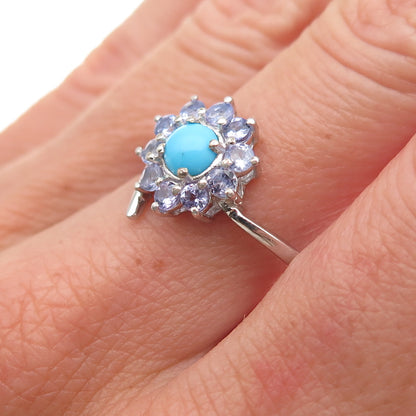 Chuck Clemency 925 Sterling Silver Real Turquoise & Tanzanite Ring Size 8.25