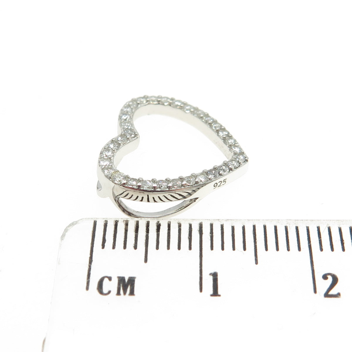 925 Sterling Silver Pave C Z Open Heart Slide Pendant