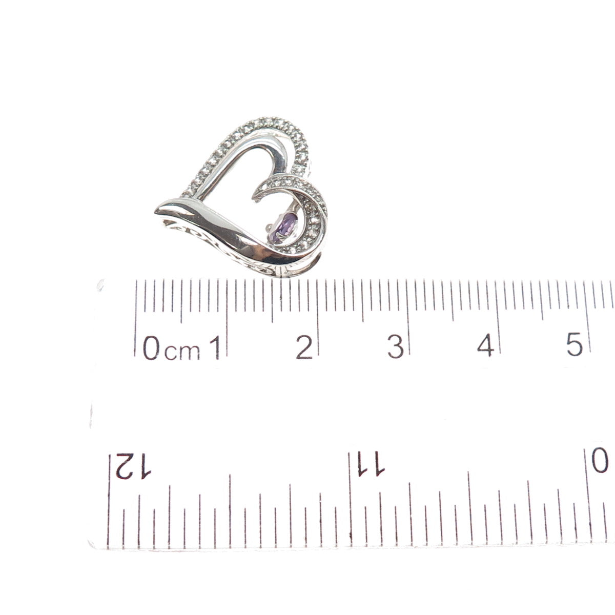 925 Sterling Silver Real Amethyst & White Topaz Heart Mini Slide Charm Pendant
