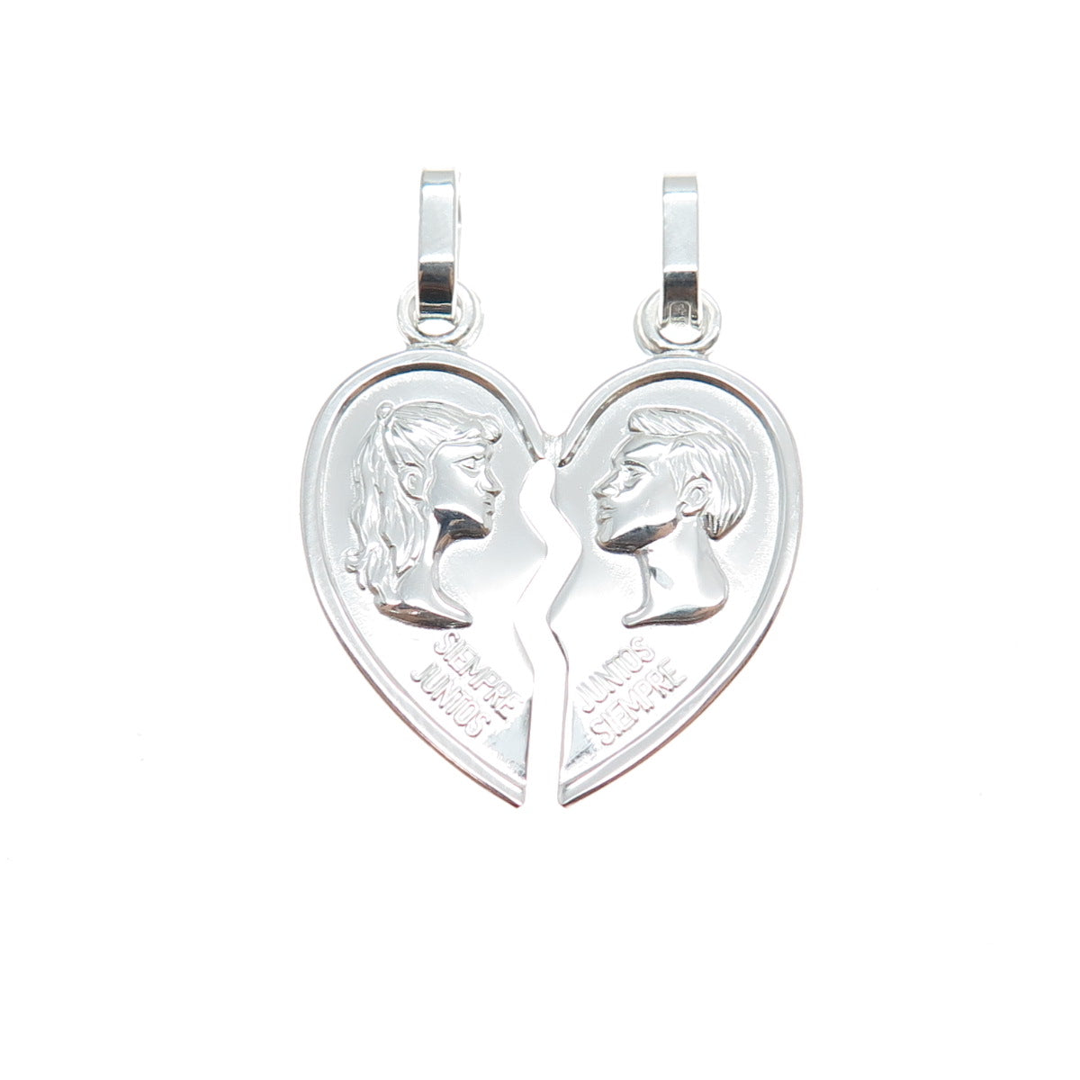 925 Sterling Silver Italy Always Together Broken Heart Charm Pendant