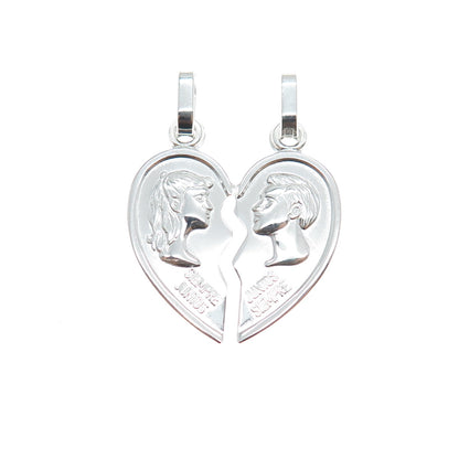 925 Sterling Silver Italy Always Together Broken Heart Charm Pendant