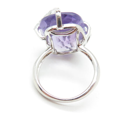 925 Sterling Silver Real Amethyst & White Topaz Wavy Ring Size 7.25