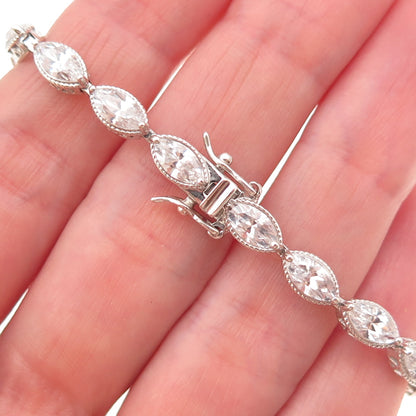 925 Sterling Silver Marquise-Cut C Z Link Bracelet 7"
