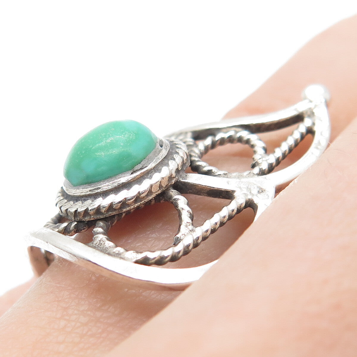 925 Sterling Silver Vintage Real Royston Turquoise Modernist Ring Size 7.5