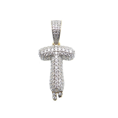 925 Sterling Silver Gold Plated Round-Cut Shaped C Z Letter T Sparkle Pendant
