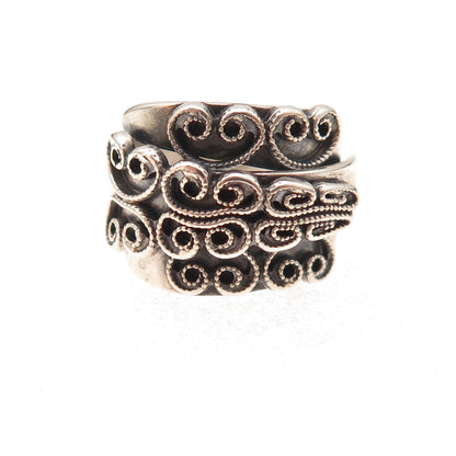 Beau Sterling Silver Antique Art Deco Heart Adjustable Oxidized Ring Size 5.25
