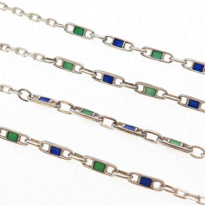 925 Sterling Silver Vintage Italy Enamel Anchor Mariner Cable Chain Necklace 30"