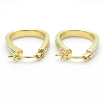 HAN 925 Sterling Silver Gold Plated Diamond-Imitation Hoop Earrings