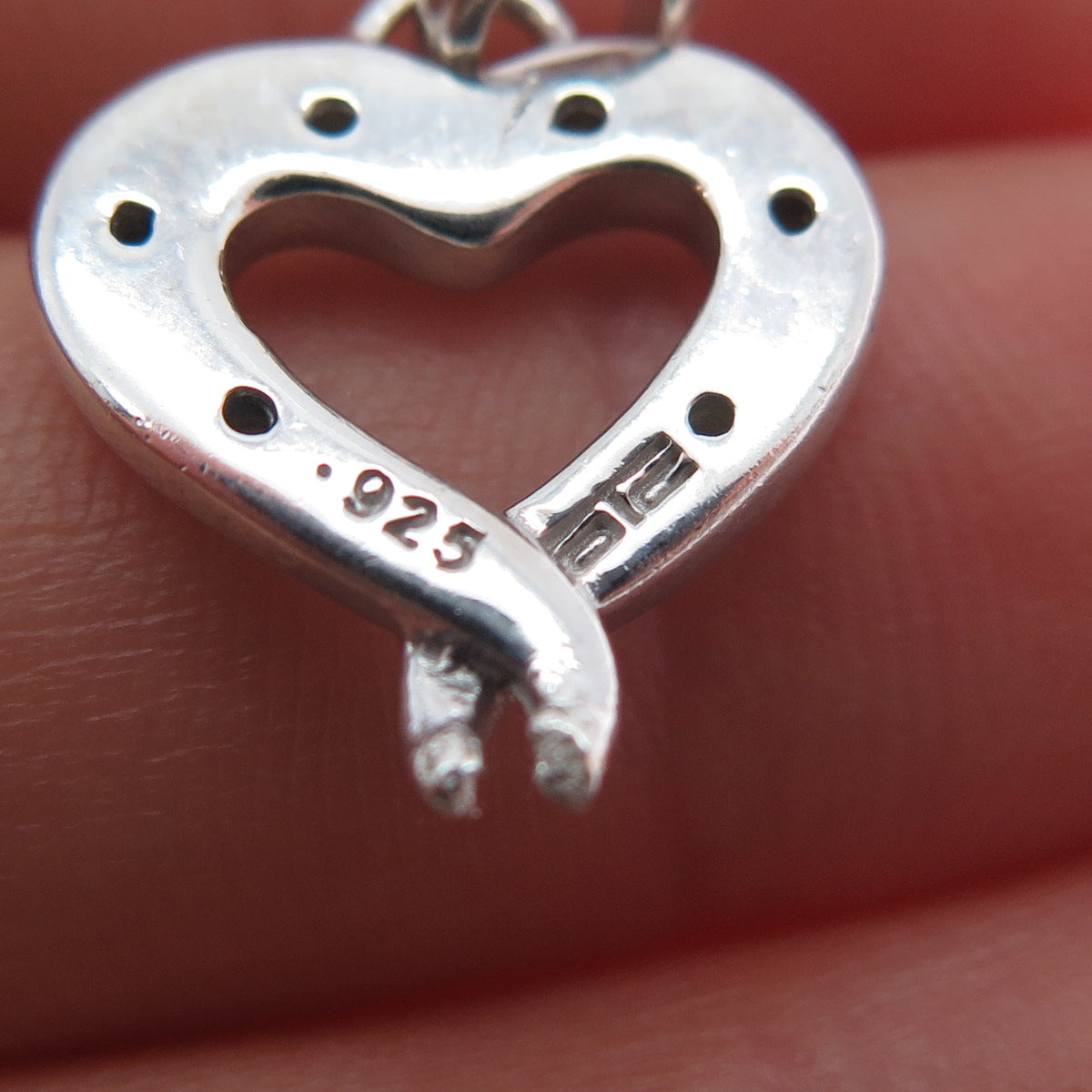 925 Sterling Silver Real Round-Cut Diamond Heart Mini Charm Pendant