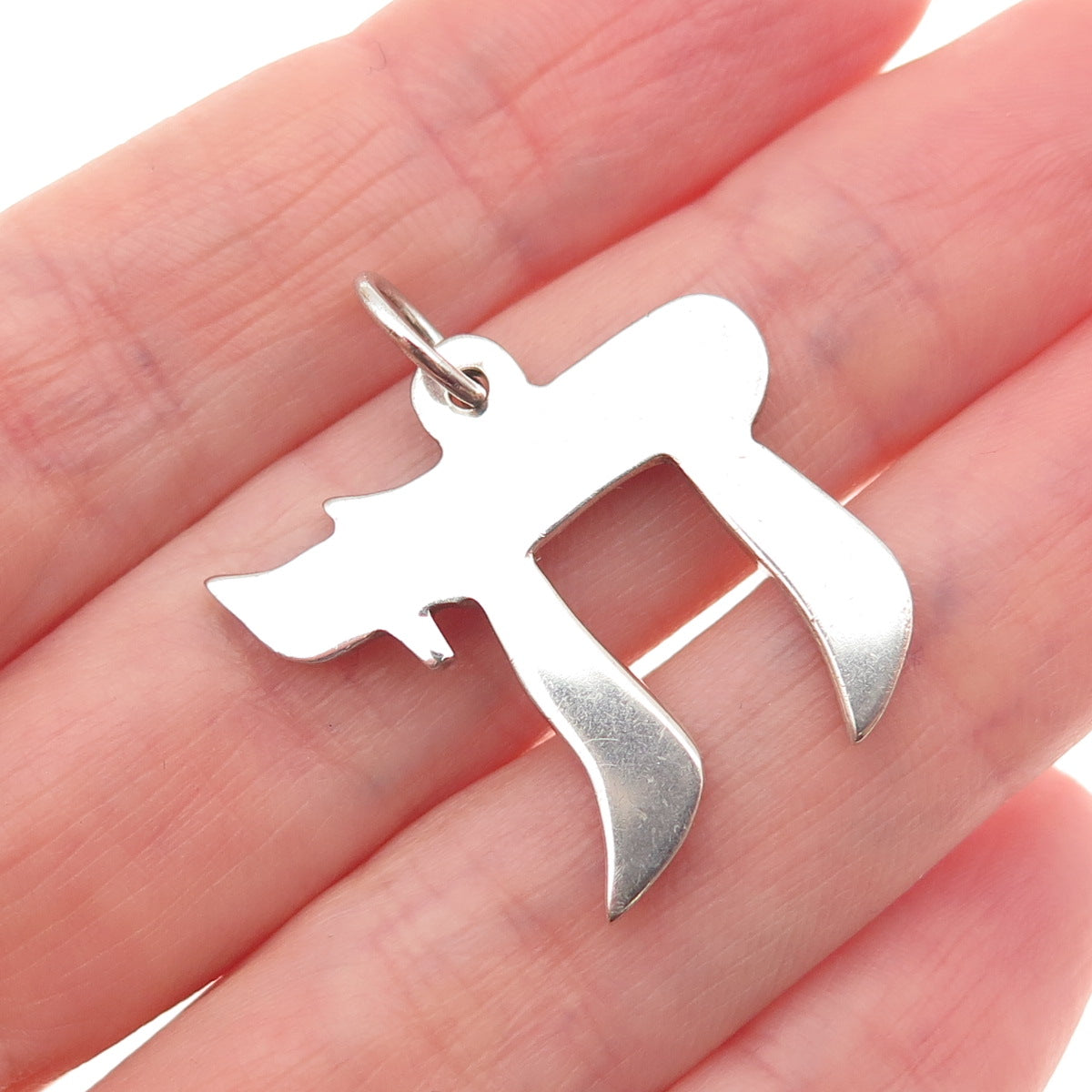 925 Sterling Silver Vintage Chai Judaica Charm Pendant