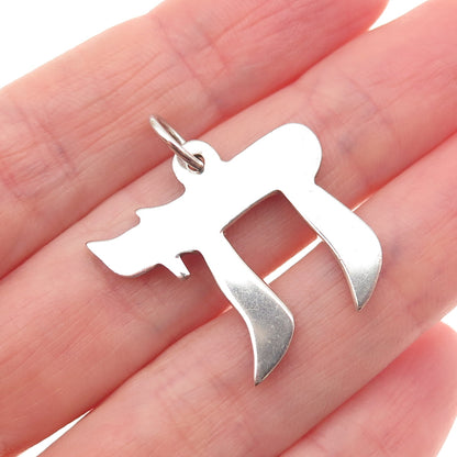925 Sterling Silver Vintage Chai Judaica Charm Pendant