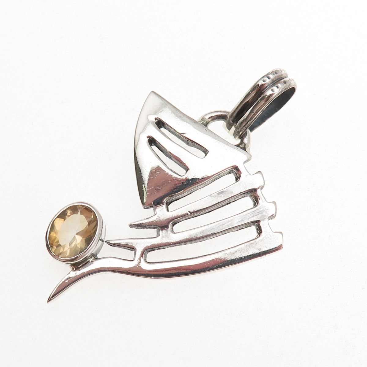 925 Sterling Silver Vintage Real Citrine Modernist Oxidized Pendant