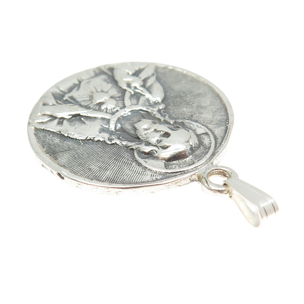 925 Sterling Silver Antique Art Deco Jesus & St. Mary Miraculous Medal Pendant