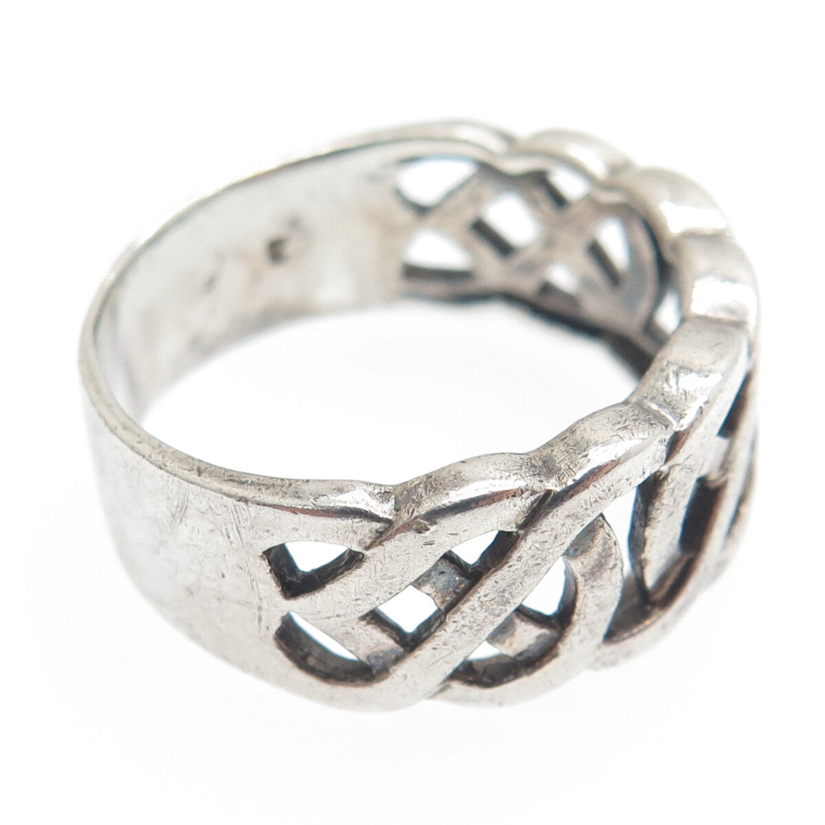 925 Sterling Silver Vintage Celtic Knot Oxidized Band Ring Size 11.25