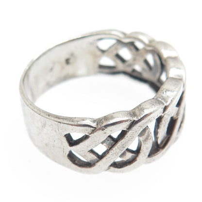 925 Sterling Silver Vintage Celtic Knot Oxidized Band Ring Size 11.25
