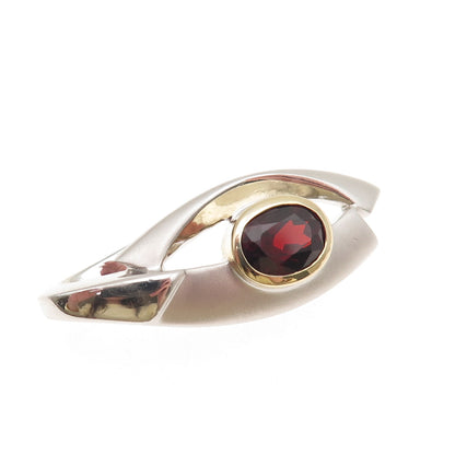 925 Sterling Silver 2-Tone Real Red Garnet Modernist Slide Pendant