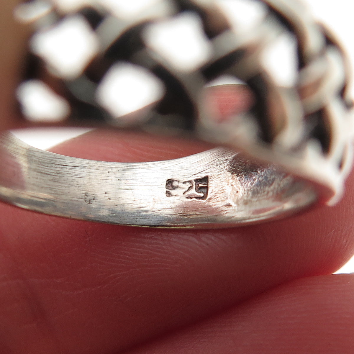 925 Sterling Silver Vintage Woven Oxidized Ring Size 6.75