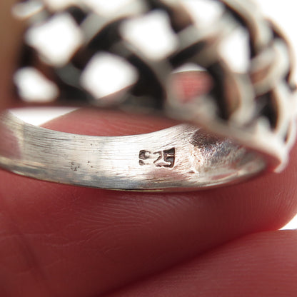 925 Sterling Silver Vintage Woven Oxidized Ring Size 6.75