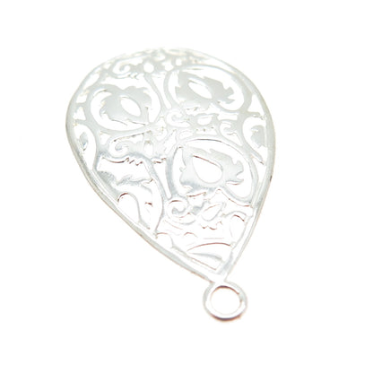 925 Sterling Silver Vintage Swirl Floral Leaf Teardrop Charm Pendant