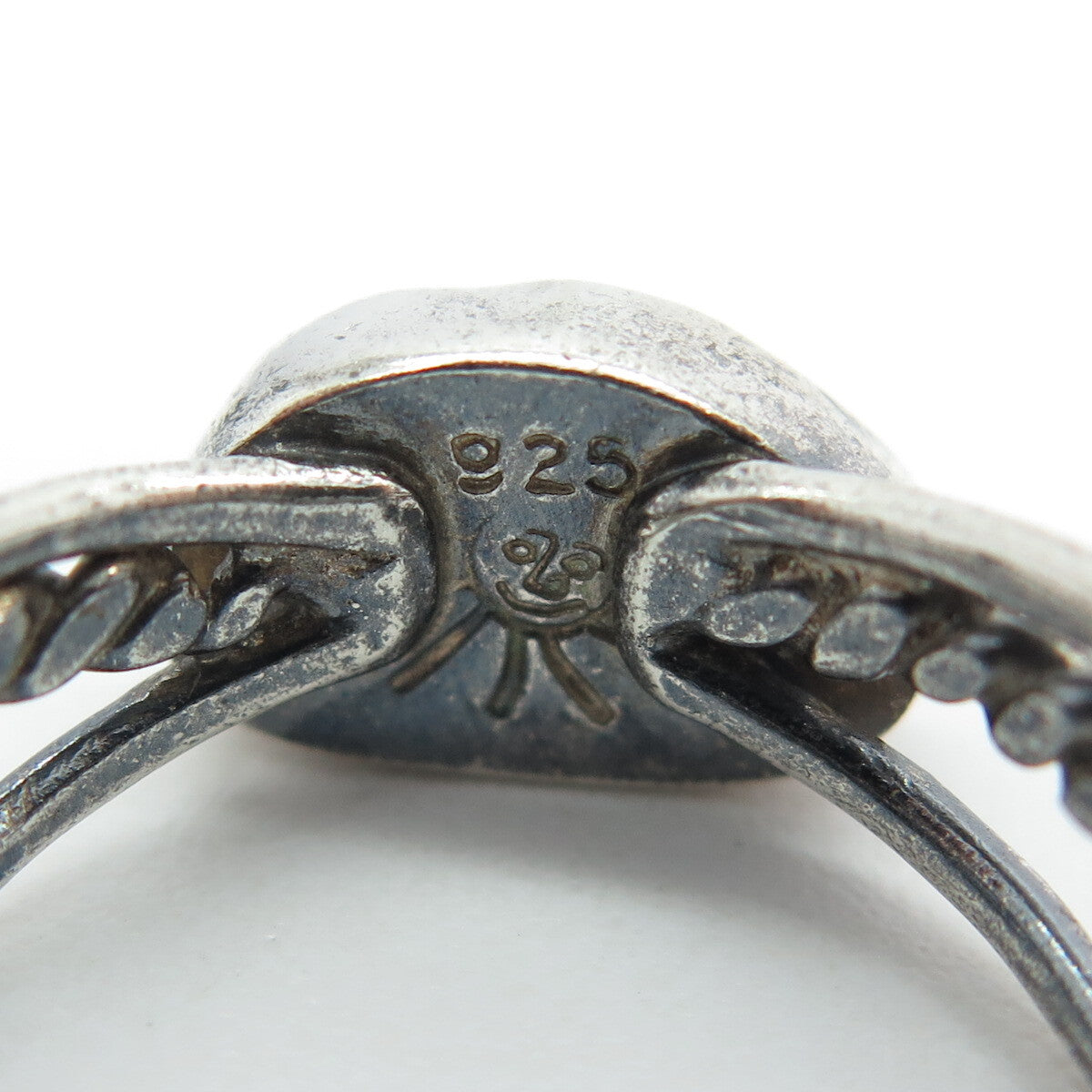 RADIANT SUN 925 Sterling Silver Vintage Blue Glass Modernist Ring Size 7.75