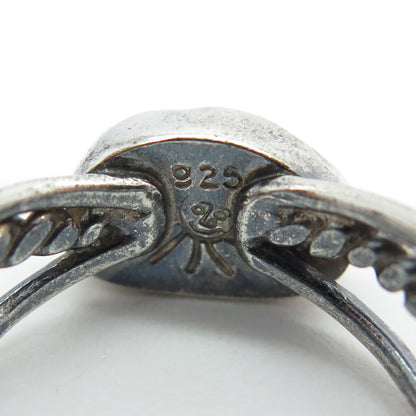 RADIANT SUN 925 Sterling Silver Vintage Blue Glass Modernist Ring Size 7.75