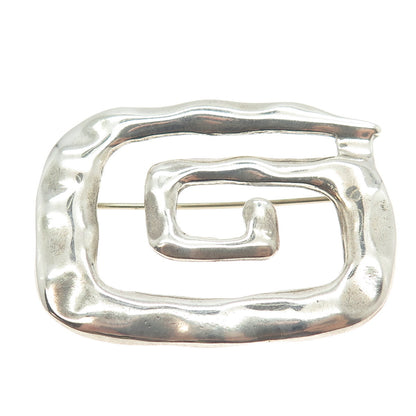 925 Sterling Silver Vintage Hammered Spiral Modernist Pin Brooch