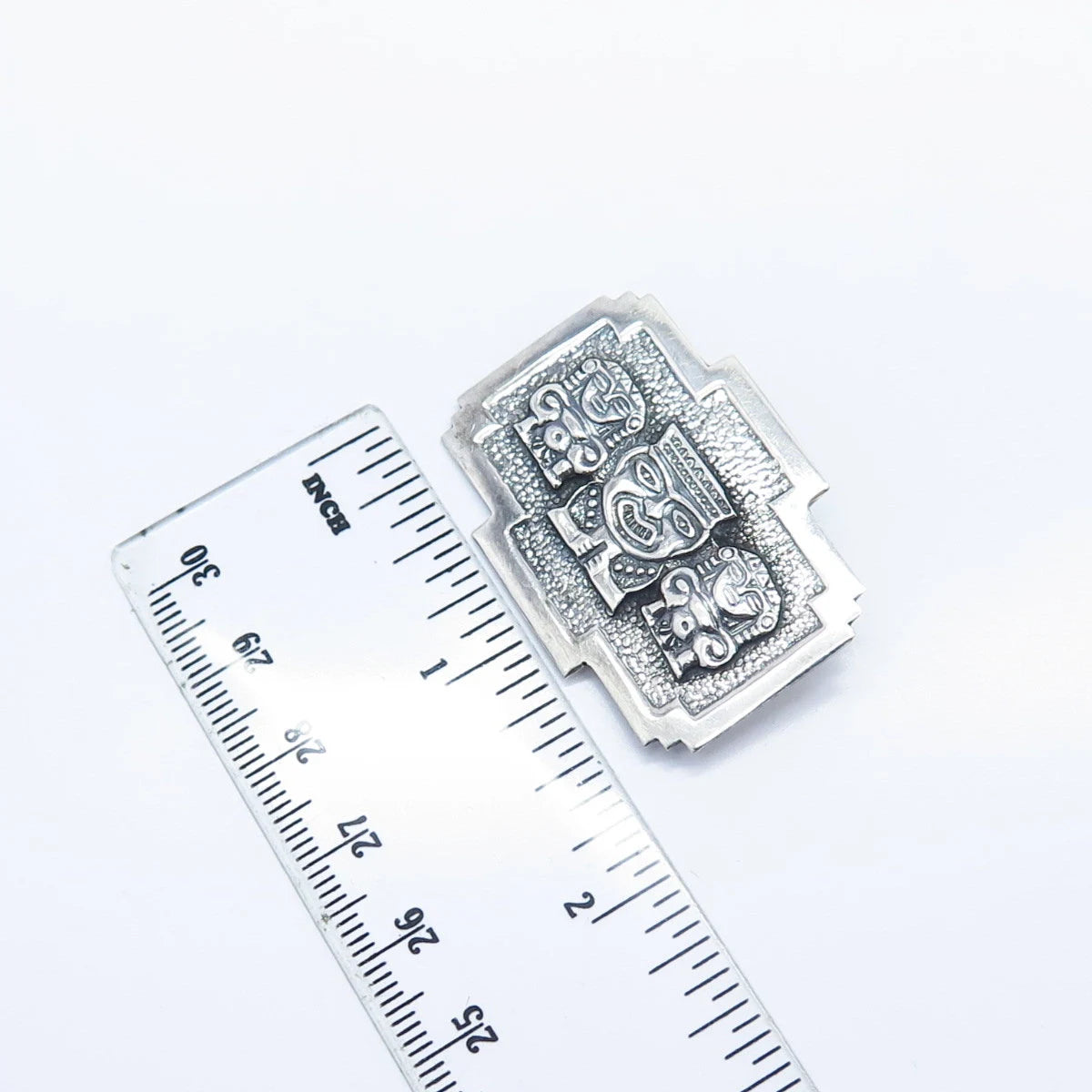 925 Sterling Silver Vintage Tribal Face Totem Pin Brooch