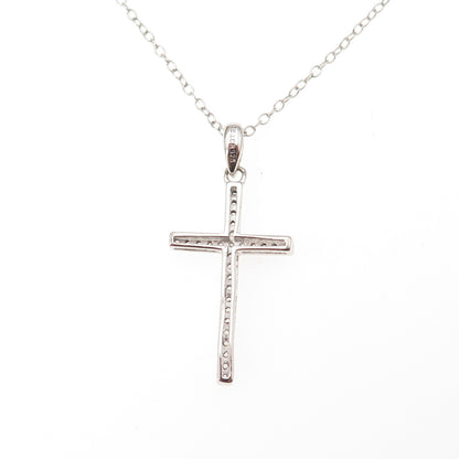 925 Sterling Silver Round-Cut C Z Cross Cable Chain Necklace 16-18"