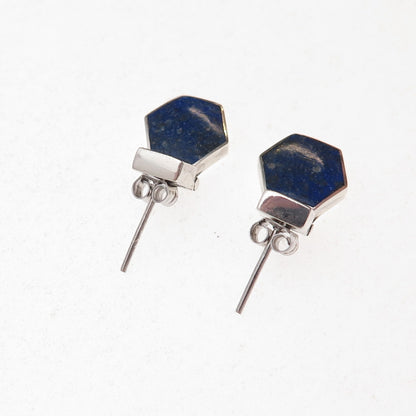 950 Silver Vintage Real Lapis Modernist Geometric Earrings