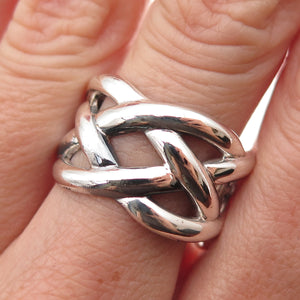 925 Sterling Silver Vintage Modernist Woven Oxidized Ring Size 9