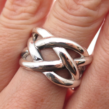925 Sterling Silver Vintage Modernist Woven Oxidized Ring Size 9