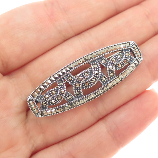 JUDITH JACK 925 Sterling Silver Vintage Real Marcasite Oxidized Pin Brooch