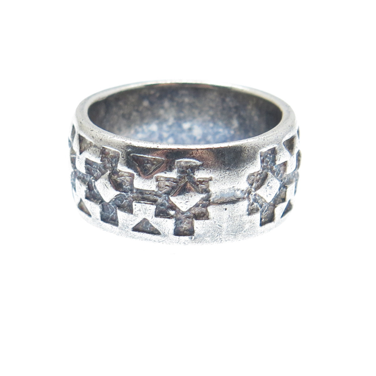 925 Sterling Silver Vintage Cross Oxidized Band Ring Size 7.25