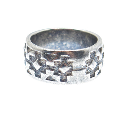 925 Sterling Silver Vintage Cross Oxidized Band Ring Size 7.25