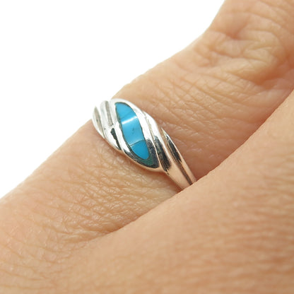 925 Sterling Silver Vintage Real Bisbee Turquoise Bypass Ring Size 5