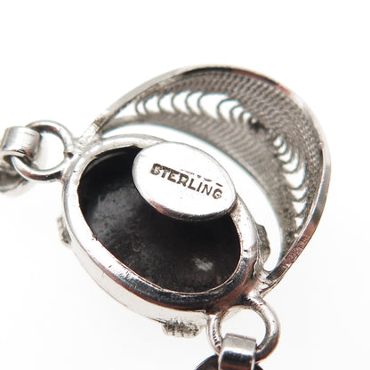 925 Sterling Silver Antique Art Deco Real Hematite Filigree Chain Necklace 16"