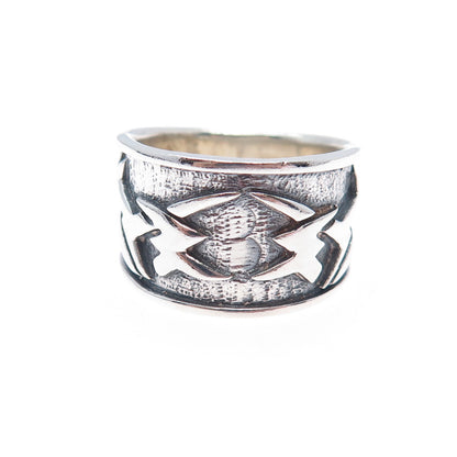 925 Sterling Silver Vintage Modernist Oxidized Biker Ring Size 7.75