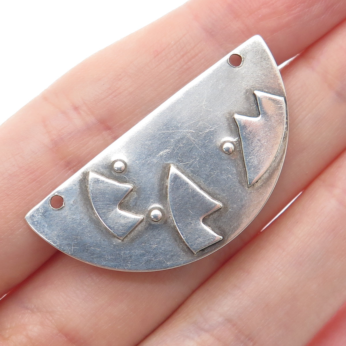 925 Sterling Silver Vintage Modernist Pin Brooch / Centerpiece Pendant