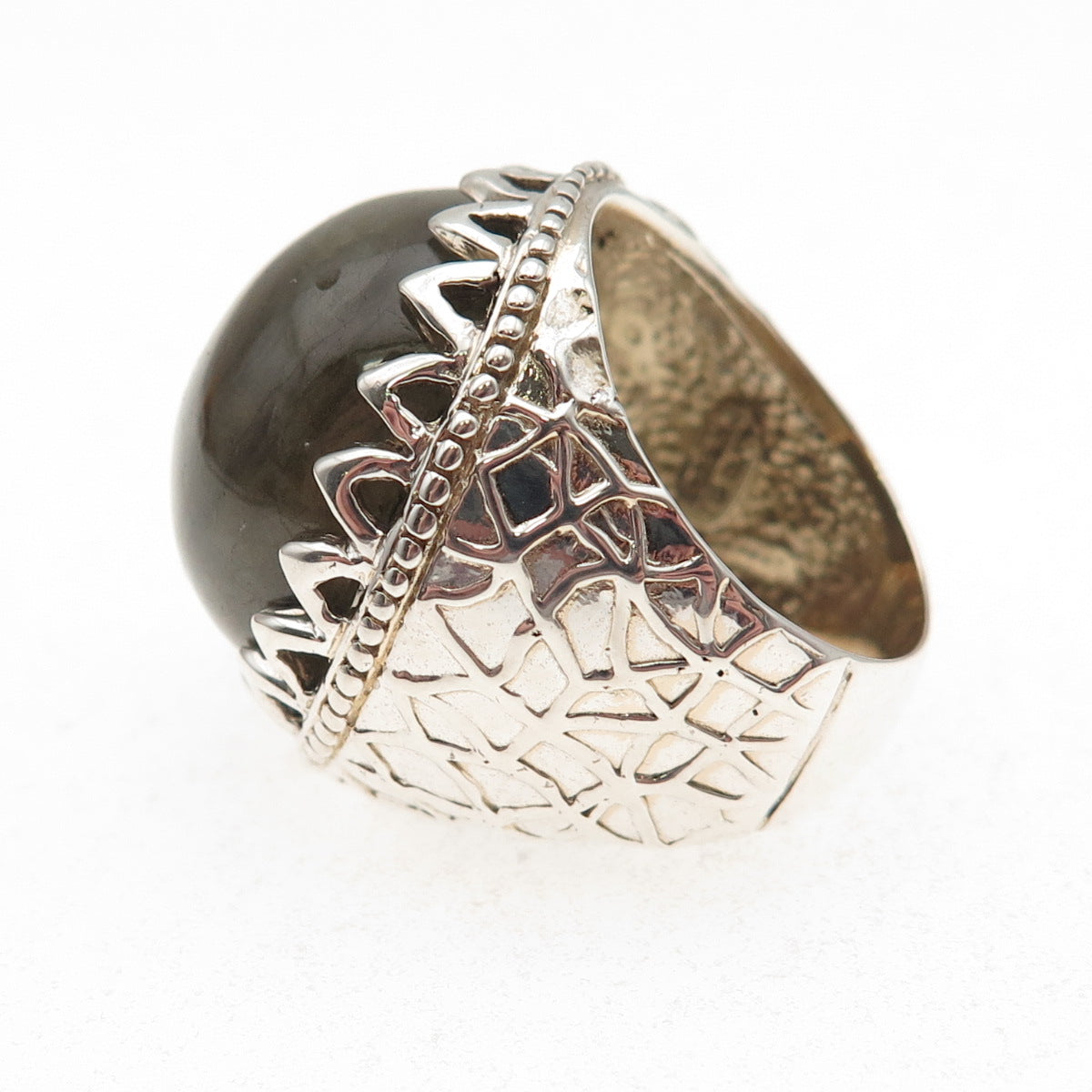 925 Sterling Silver Real Labradorite Crown Ring Size 6.5