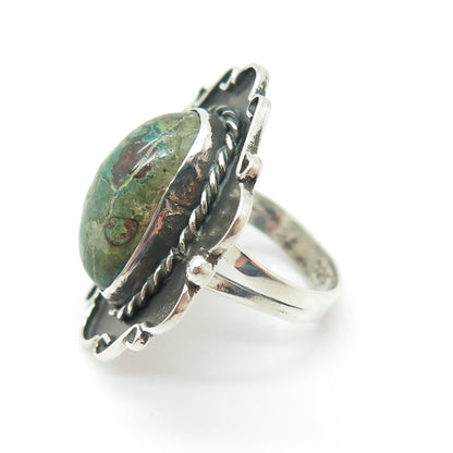 925 Sterling Silver Vintage Mexico Turquoise Modernist Oxidized Ring Size 6.5