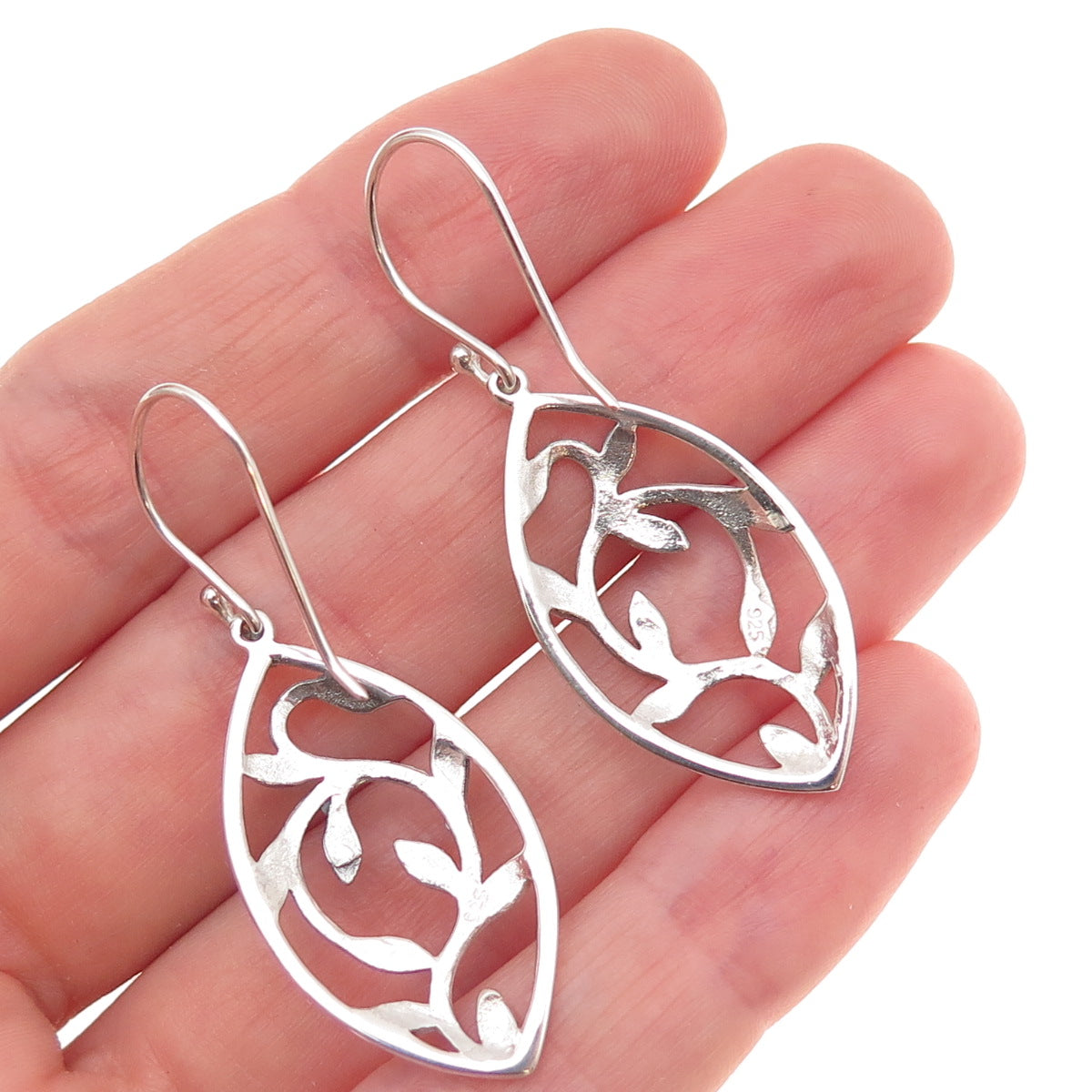 925 Sterling Silver Vintage Floral Dangle Earrings