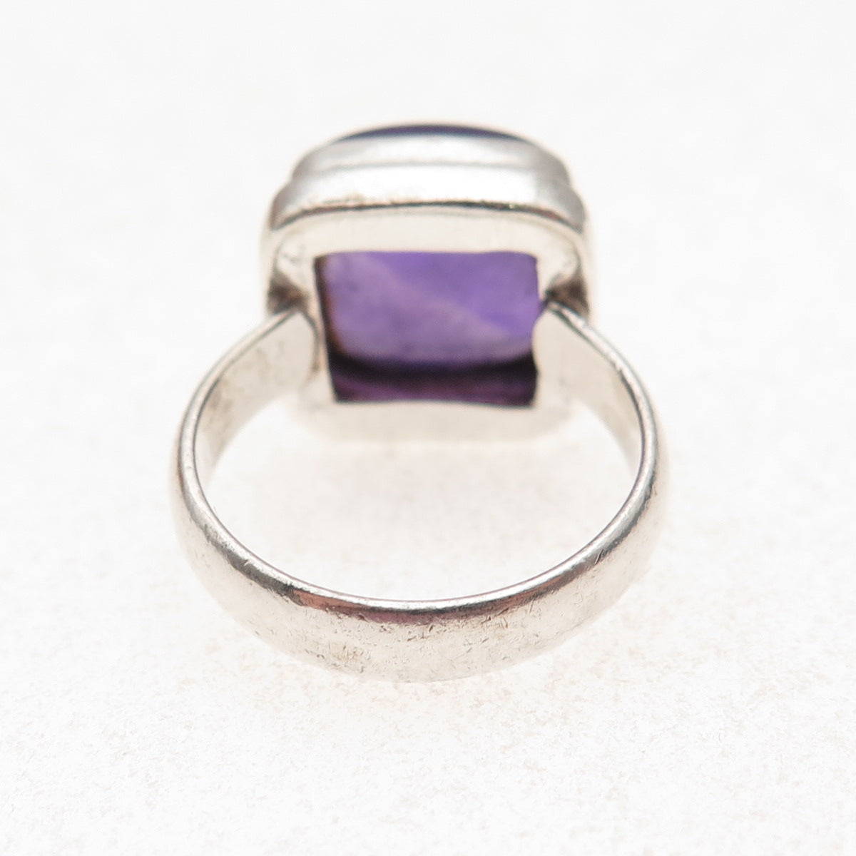 925 Sterling Silver Vintage Real Amethyst Modernist Oxidized Ring Size 6.75