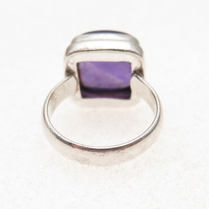925 Sterling Silver Vintage Real Amethyst Modernist Oxidized Ring Size 6.75